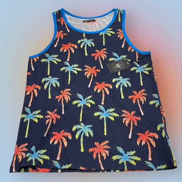 RF Men’s Large Blue Palm Trees Tank Top - Picture 2 of 2